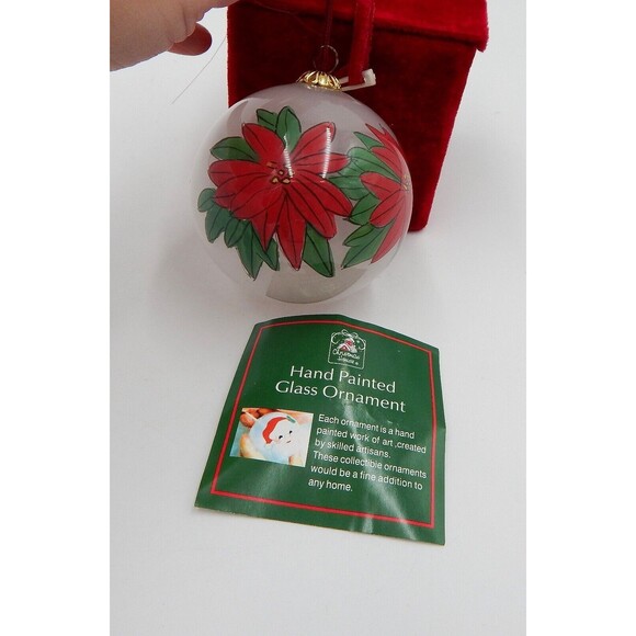 Christmas House Reverse Hand Painted Poinsettia Glass Ornament W/Box 3 Inch - Picture 5 of 7